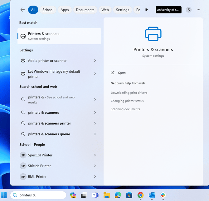 1.Printers and Scanner Windows Search