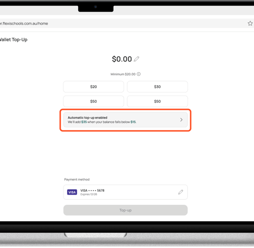 Browser - Automatic top-up enabled