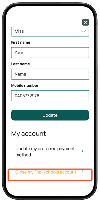 Parent App Screenshots Close my Flexi aaccount