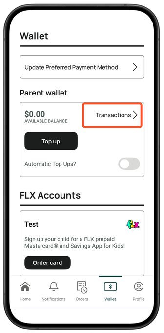 Parent App Screenshots Transaction