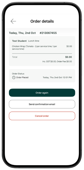 Parent App Screenshots order details