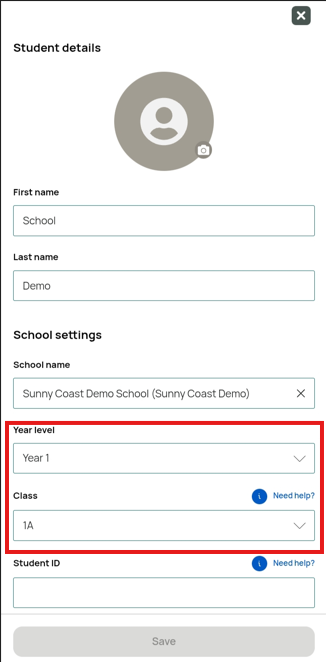 How do I change my student's school or class?