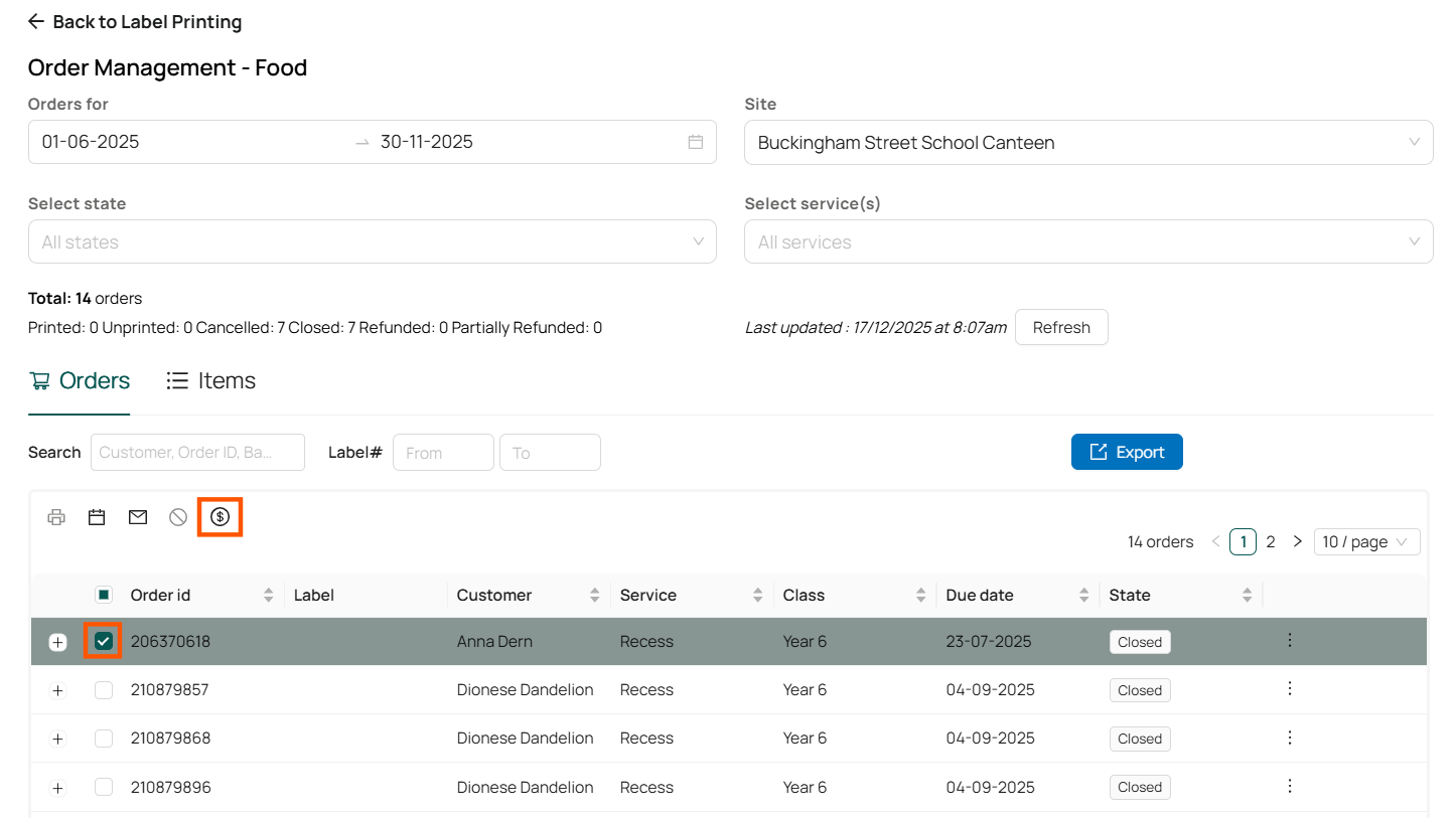 How to refund a single order